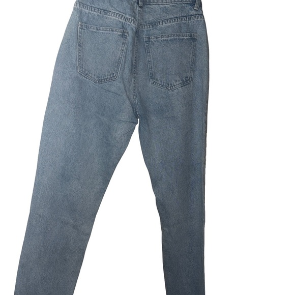 Princess Polly Blue and White Patchwork Cofield High waist Straight Leg Jeans 6 - Picture 3 of 4